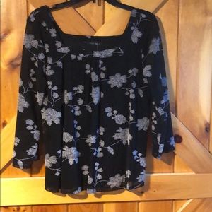 Square neck mesh knit top. Black. Medium.